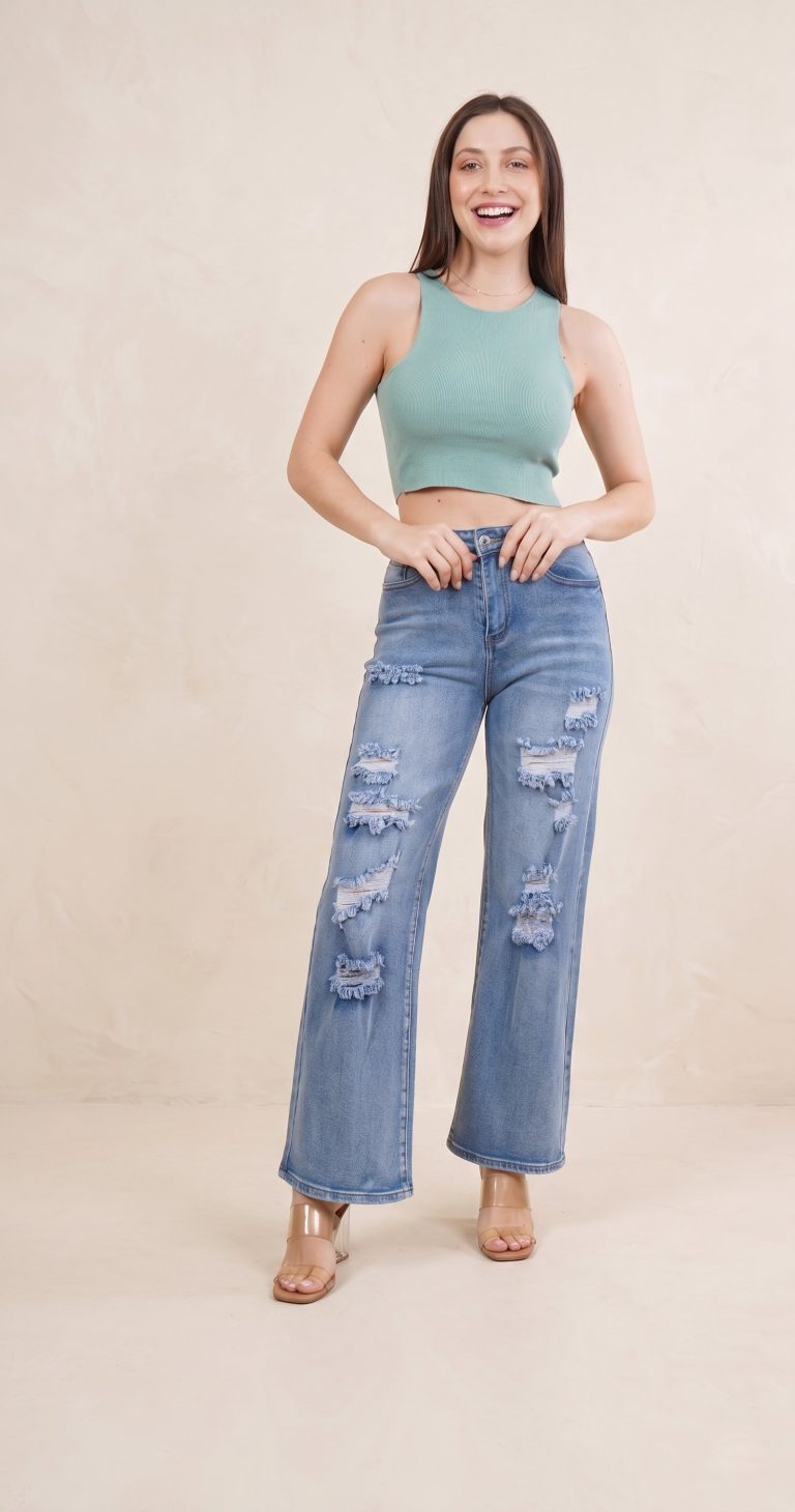 Wide Leg Ripped Light