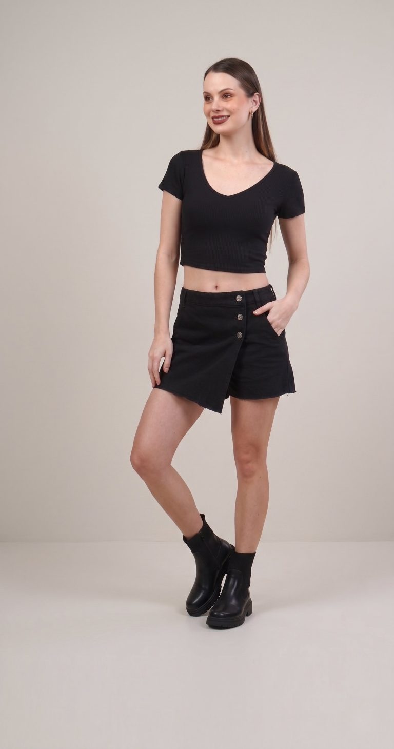 Short Denim Skort Black